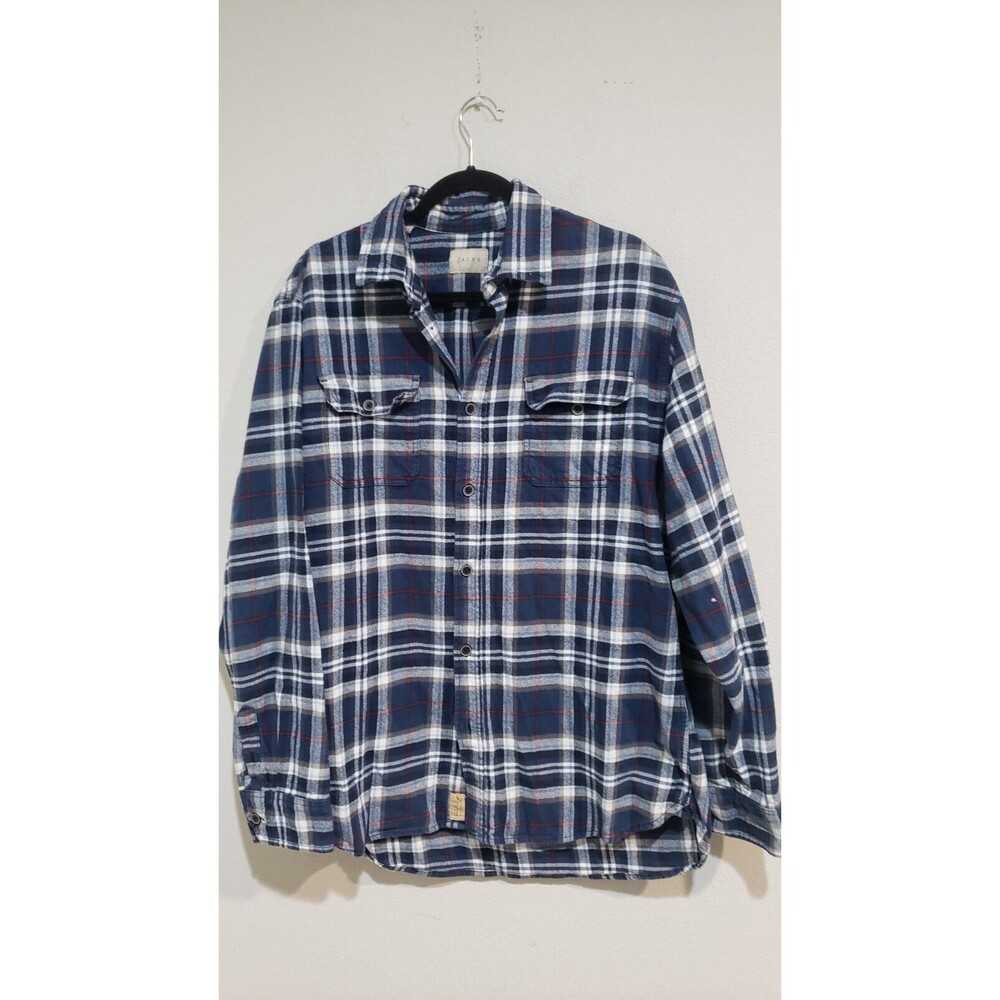 Jachs Shirt Mens Large Blue Plaid Cotton Flannel Long Sleeves Heavyweight